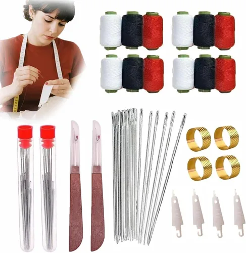 Miniatura 7 de Juego de herramientas de costura de 37 piezas, herramientas de reparación de hilo de agujas portátiles, kit de agujas e hilos multiusos, juego de 1