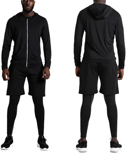 Miniatura 2 de BUYJYA 5 piezas de pantalones de compresión para hombre, camisa de manga larga, conjunto atlético, ropa de gimnasio, entrenamiento, regalo del día