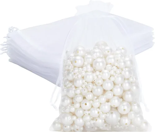 Miniatura 30 de G2PLUS - 25 bolsas de organza doradas de 5 x 7 pulgadas, bolsas de malla transparente para joyería, bolsas de regalo de organza con cordón