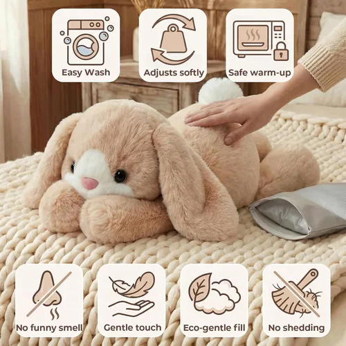 Miniatura 7 de Mewaii Animales de peluche con peso para adultos y niños, de 2 a 5 libras – 23 pulgadas de peluche de conejito calentable y refrigerable