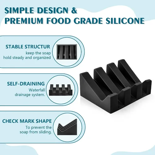 Miniatura 3 de Jabonera Autodrenante con Soporte, Jabonera de Silicona, para Baño, Cocina, Esponjas, Puede Extender la Vida del Jabón, Mantiene las Barras de Jabón