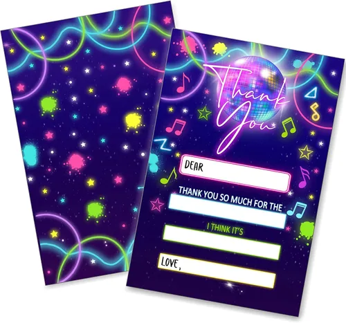 Miniatura 7 de Tarjetas de agradecimiento en blanco para decoración de fiestas de cumpleaños, notas de agradecimiento para niños o niñas, 20 tarjetas con 20 sobres