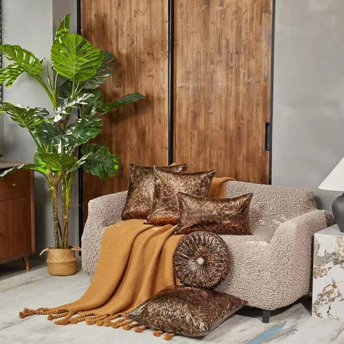 Miniatura 6 de EUCIOR Almohada decorativa redonda, almohada circular hecha a mano, almohadas redondas de cuero metálico liso para sofá, decoración del hogar