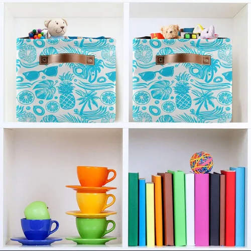 Miniatura 7 de Storage Bins Pineapples Large Rectangle Storage Baskets with Leather Handle Foldable Storage Bin for Home Closet Office 1PACK