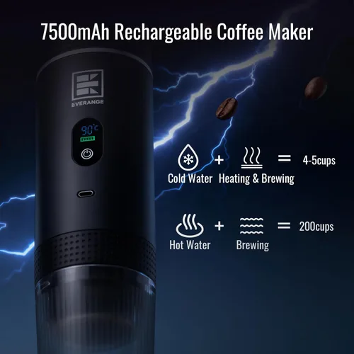 Miniatura 4 de Cafetera eléctrica portátil de espresso, cafetera de viaje compatible con café molido y cápsulas NS (Negro con pantalla LCD)