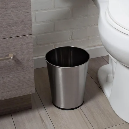Miniatura 6 de Bath Bliss Cubo de basura pequeño de 5 litros Paquete de 2 Parte superior abierta redonda Bote de basura Baño Dormitorio Cocina Acero