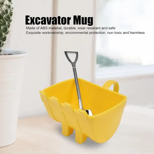 Miniatura 5 de Taza divertida de 11.2 fl oz, taza de cubo de excavadora con cuchara de pala de acero inoxidable, taza de café, taza de té creativa, taza de leche