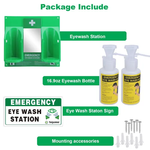 Miniatura 6 de Kit de estación de lavado de ojos portátil aprobado por la OSHA, botellas de lavado de ojos de emergencia Yeipower montadas en la pared, 16 onzas, 1