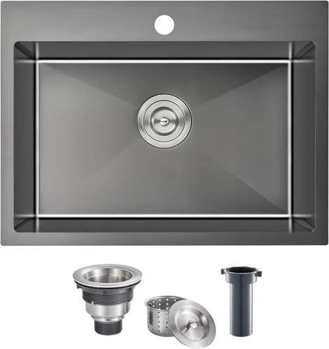 Miniatura 16 de Fregadero empotrable de cocina de 20 pulgadas, TSIBOMU Fregadero de cocina pequeño de acero inoxidable de un solo compartimento níquel cepillado