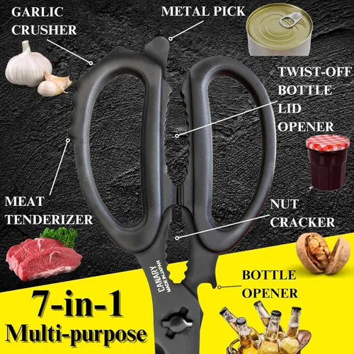 Miniatura 6 de CANARY Tijeras de cocina japonesas multiusos, resistentes de 8.2 pulgadas, color negro mate, fabricadas en Japón, aptas para lavavajillas, cuchillas
