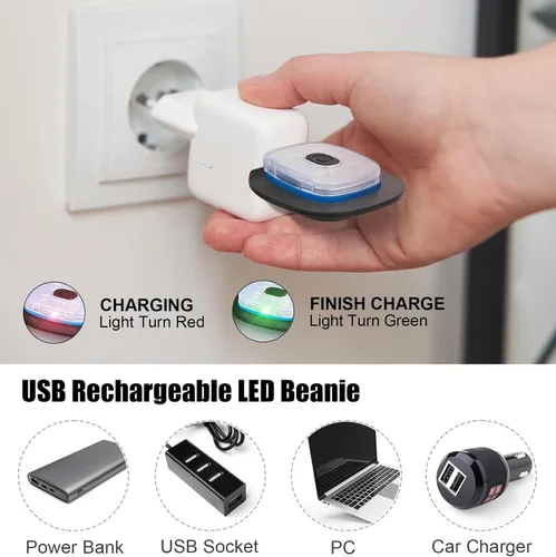 Miniatura 4 de MELASA Gorro de invierno con forro polar LED, recargable por USB, gorro cálido con luz integrada, regalos para hombres, papá, esposo, él