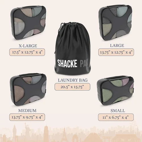 Miniatura 4 de Shacke Pak - Juego de 5 cubos de embalaje - Organizadores de viaje con bolsa de lavandería, Gris oscuro