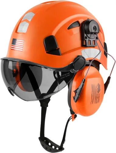Miniatura 15 de Casco de seguridad con visera y protección para los oídos, ajustable, ligero, ventilado, ABS, casco de trabajo para hombres y mujeres, suspensión