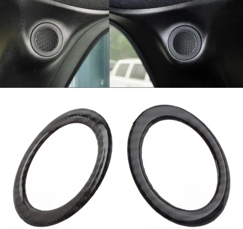 Miniatura 5 de Anillo de altavoz estéreo de fibra de carbono real para puerta trasera, decoración de sonido para Jeep para Grand Cherokee 2011-2021, para Dodge
