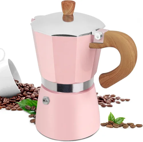 Miniatura 14 de Moka Pot - Cafetera italiana de aluminio de 15.2 fl oz, cafetera para estufa, cafetera espresso Mocha Pot (negro, 3 tazas)