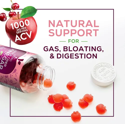 Miniatura 7 de Gomitas de vinagre de sidra de manzana, 1000 mg por porción, suplemento de vitaminas ACV sin azúcar, vitamina B12 y B6 para energía, soporte