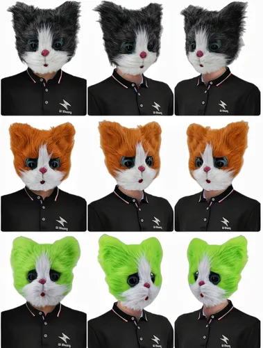 Miniatura 4 de GREUS Máscara de gato de felpa peluda de Halloween, disfraz de animal realista para hombres y mujeres
