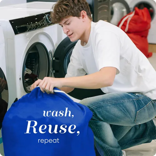 Miniatura 5 de Handy Laundry Nailon XL – Gran capacidad con cordón de bloqueo, lavable a máquina, se adapta a cestas de lavandería o cestas, capacidad para 3 Azul