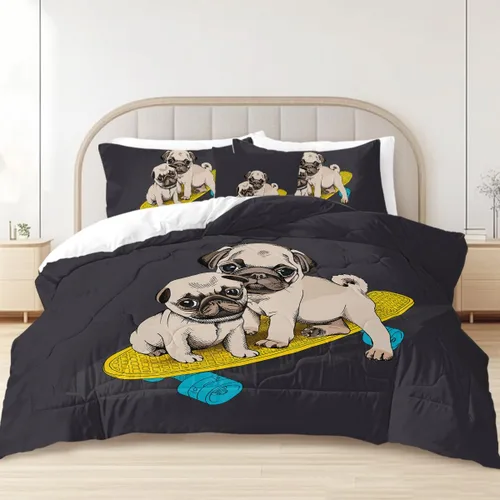 Miniatura 8 de Sleepwish - Juego de edredón de carlino, juegos de ropa de cama de perro de 4 piezas para cama individual, edredón gris reversible para chicos