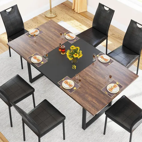 Miniatura 7 de Mesa de comedor grande de 70 pulgadas para 4, 5, 6 personas, mesa de comedor de cocina de granja con mesa de madera marrón, mesas de comedor Blanco