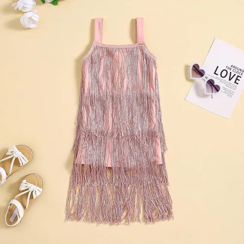 Miniatura 2 de Vestido de lentejuelas para niños, vestido sin mangas con borlas brillantes, vestido de baile latino para fiesta, vestido de baile latino, 1-6T
