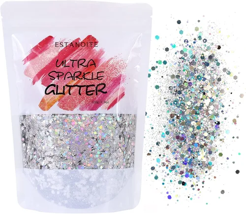 Brillantina holográfica de 3.53 onzas, hexágono mixto cosmético, lentejuelas gruesas y finas de resina para epoxi, arte de resina, cuerpo, cabello,