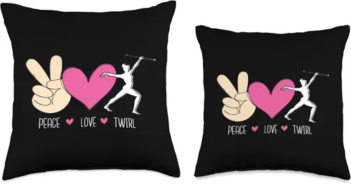 Miniatura 3 de Baton Twirling Majorettes Cute Baton Design Peace Love Twirl Throw Pillow, 16x16, Multicolor