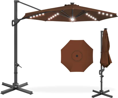 Miniatura 22 de Best Choice Products Sombrilla Solar LED Voladiza de 10 pies para Patio, Rotación de 360 Grados, Sombrilla Colgante Descentrada de Mercado para Gris