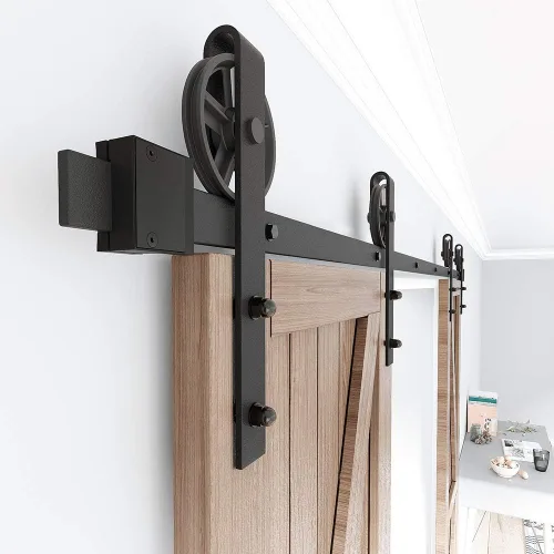 Miniatura 4 de WINSOON Kit de artículos para montar una puerta corredera de granero de madera de 13 pies, ruedas de radios amplios, color negro, básica