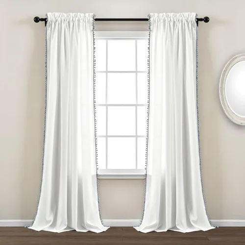 Miniatura 14 de Triangle Home Fashions - Panel de cortinas para vidrio con pompón para decoración de lujo