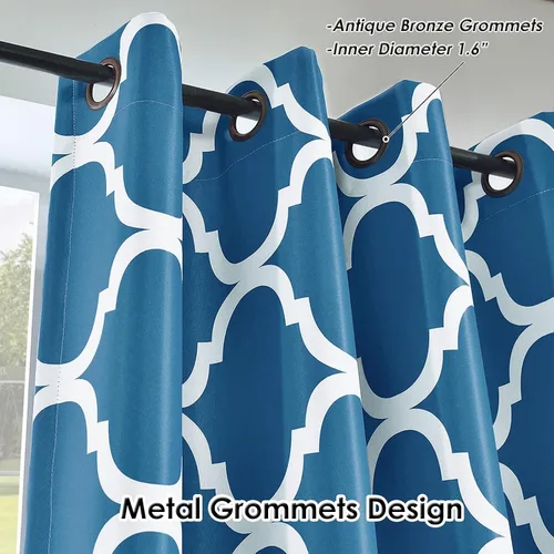 Miniatura 3 de Melodieux Cortinas opacas con ojales en la parte superior, para oscurecer la habitación, estilo marroquí, para sala de estar, 52 x 96 pulgadas, Azul