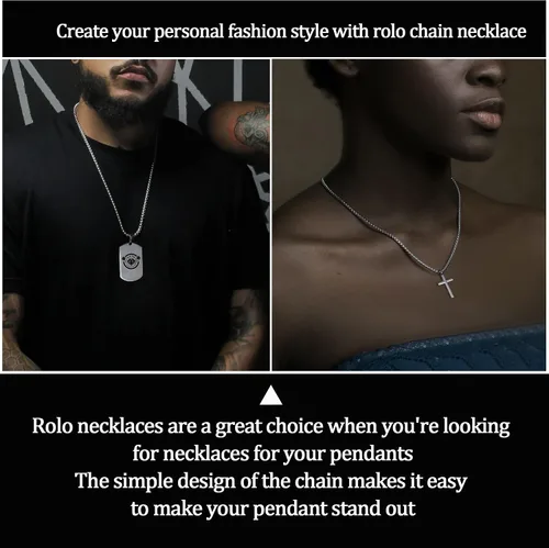 Miniatura 2 de SANNYRA Stainless Steel Rolo Chain Necklace Square Rolo Chains for Men Women