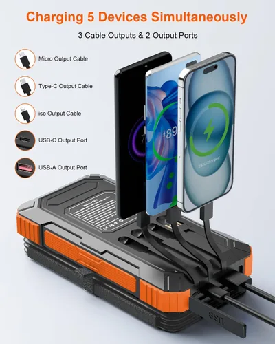 Miniatura 2 de Cargador Solar Power Bank 49800mAh con 4 Cables Integrados y 4 Paneles Plegables, Cargador de Teléfono Portátil Rápido PD22.5W, Paquete de Batería