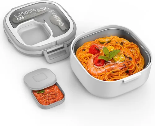 Miniatura 14 de PEDECO Lonchera Bento para adultos y niños, contenedor de comida con un solo compartimento, sin BPA, apta para microondas y lavavajillas