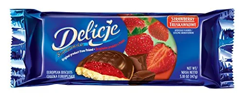 Delicje - Galletas de fresa (5.19 oz/5.18 onzas) Kraft (galletas estilo pastel de fresa Jaffa de Polonia) (paquete de 6)
