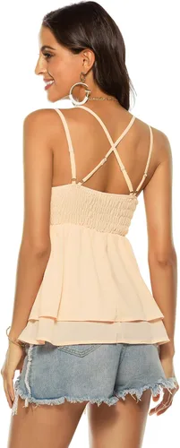 Miniatura 4 de Feager - Blusa de chifón para mujer, con cuello en V y tirantes delgados