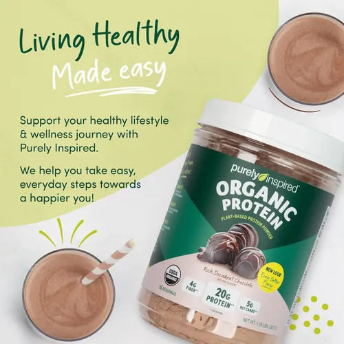 Miniatura 6 de Purely Inspired Polvo de Proteína a Base de Plantas para Hombres y Mujeres, Rico Chocolate Decadente (16 Porciones) - Vegano y Orgánico - 20g