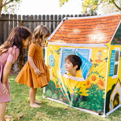 Miniatura 7 de Melissa & Doug Cozy Cottage Tienda de Juego de Tela y Bolsa Tote de Almacenamiento, Amarillo