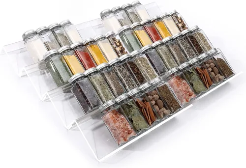 Miniatura 8 de MIUKAA Organizador de cajones de especias de acrílico transparente, 4 niveles, 2 juegos ampliables de 13 a 26 pulgadas, organizador de condimentos