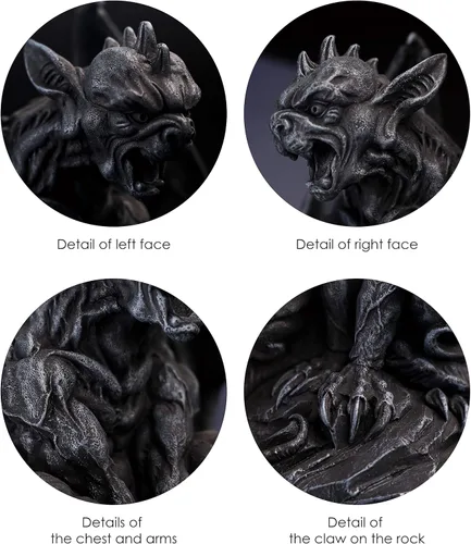 Miniatura 4 de JORAE Estatua de gárgola con alas para interior y exterior, decoración del hogar, escultura de guardián sentado, figuras de Halloween, 9 pulgadas