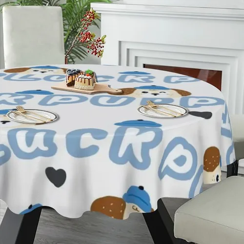 Miniatura 5 de Cute Dog Print Round Tablecloth Table Cloth Decor Washable Table Cover with Wrinkle Resistant for Home Kitchen Dining Room Picnic Camping Party