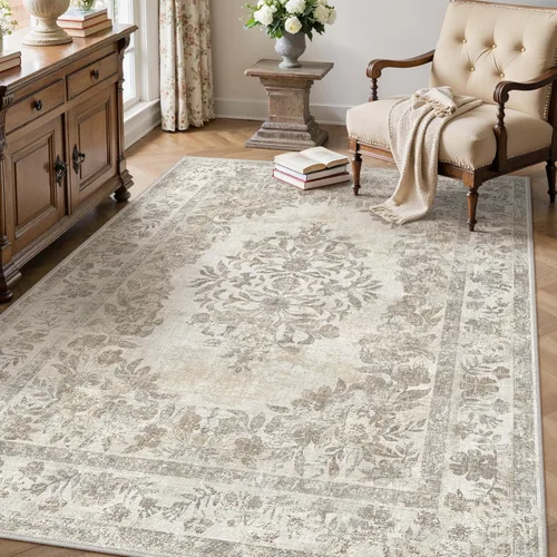Miniatura 67 de PureCozy - Alfombra de área beige de 8 x 10, lavable, vintage, alfombra para sala de estar, dormitorio, gran alfombra suave retro de pelo bajo