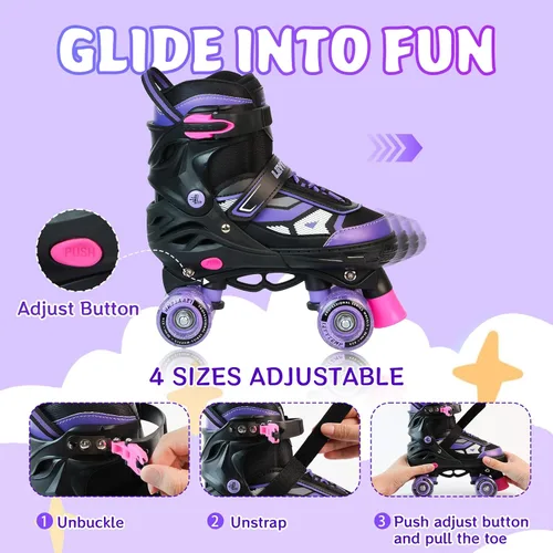 Miniatura 2 de Patines de ruedas para niños y niñas, patines cuádruples ajustables de 4 tallas con todas las ruedas iluminadas para principiantes, deportes