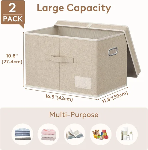 Miniatura 2 de Lifewit Contenedores de almacenamiento de ropa con tapas, cajas de almacenamiento plegables de tela con asas, organizador decorativo de armario