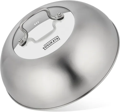 YOSUKATA Tapa para wok de 11.4 pulgadas – Cubierta de wok de acero inoxidable de alta calidad con inserto de vidrio templado, orificios de vapor y