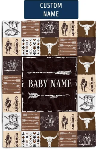 Miniatura 4 de Mantas de vaquero para bebé, manta de bebé occidental personalizada para niños, mantas de forro polar para niñas, nombre personalizado de 3 tamaños