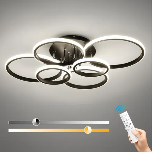 Lámpara de techo LED moderna regulable de 99 W, lámparas de techo circulares de 6 anillos con control remoto, lámparas de montaje semiempotrado de 3