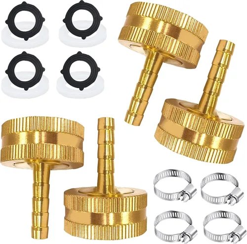 Miniatura 14 de AOPANDA Conector de reparación de extremo de manguera de agua de latón macizo con púa de 1/4" x rosca GHT hembra de 3/4", incluye abrazaderas