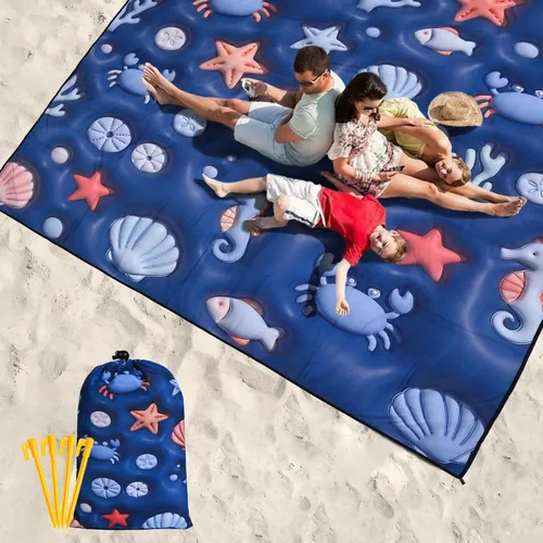 Miniatura 6 de WIWIGO Manta de playa impermeable a prueba de arena tapete de playa 79" X 83"/10'x9' para 2-8 adultos, de secado rápido, tapete de picnic al aire