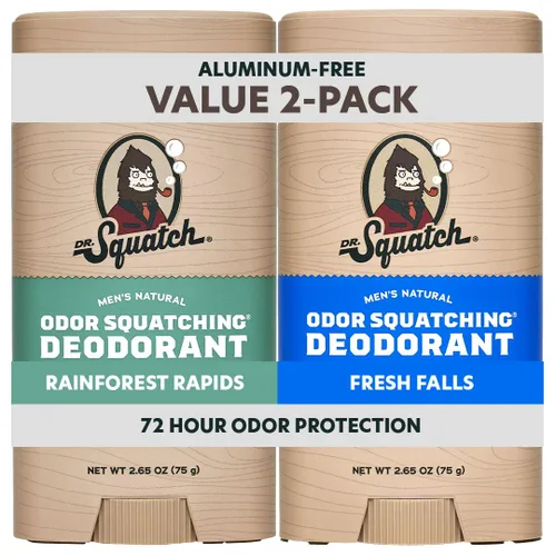 Dr. Squatch - Desodorante natural para hombres - Sin aluminio, Odor-Squatching - Rainforest Rapids & Fresh Falls (2.65 oz, 2 unidades)